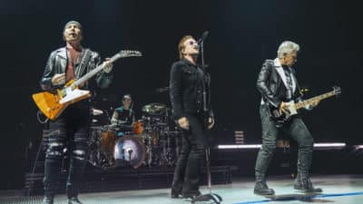 Picture of Irish rockers U2 on stage in 2018