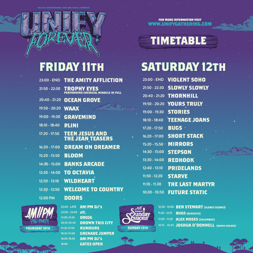 UNIFY 2022 SET TIMES FOR MARCH FESTIVAL