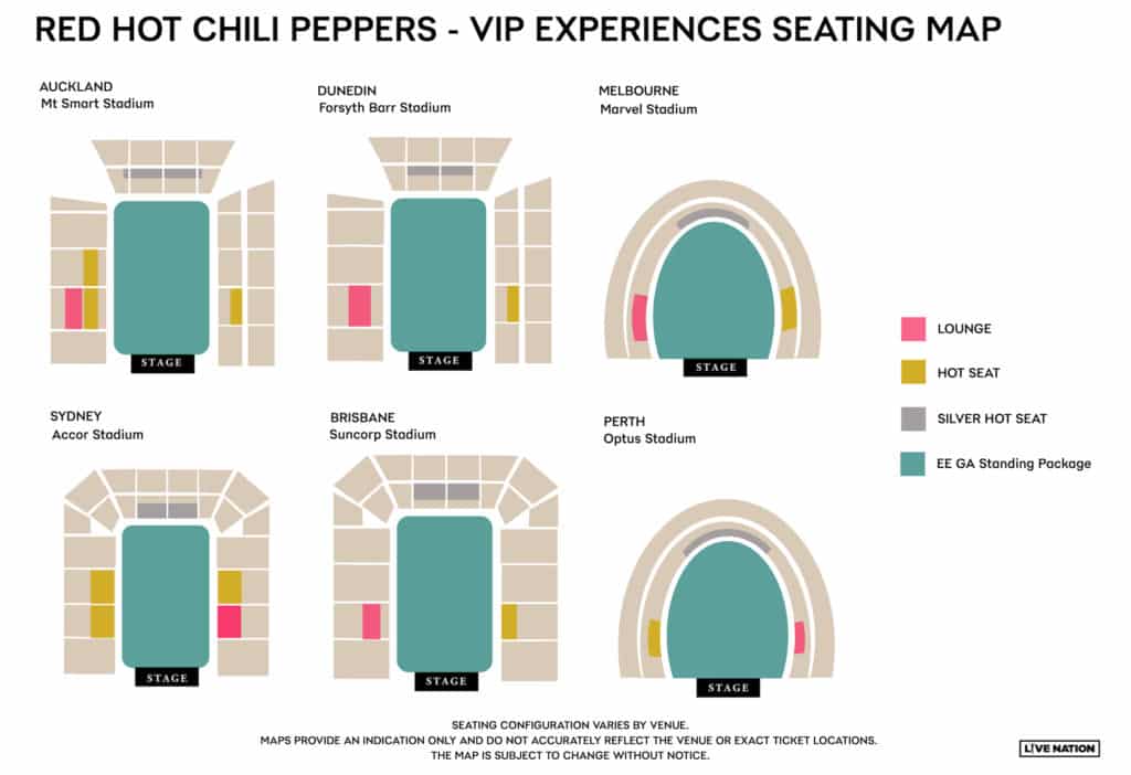 red hot chili peppers australia new zealand vip packages map ticketmaster